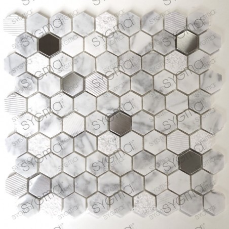 Azulejos de piedra y metal para ducha de baño de pared o piso BELLONA BLANC