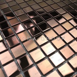 Mosaico de cobre en acero cepillado y espejo de pared para cocina y ducha FUSION CUIVRE